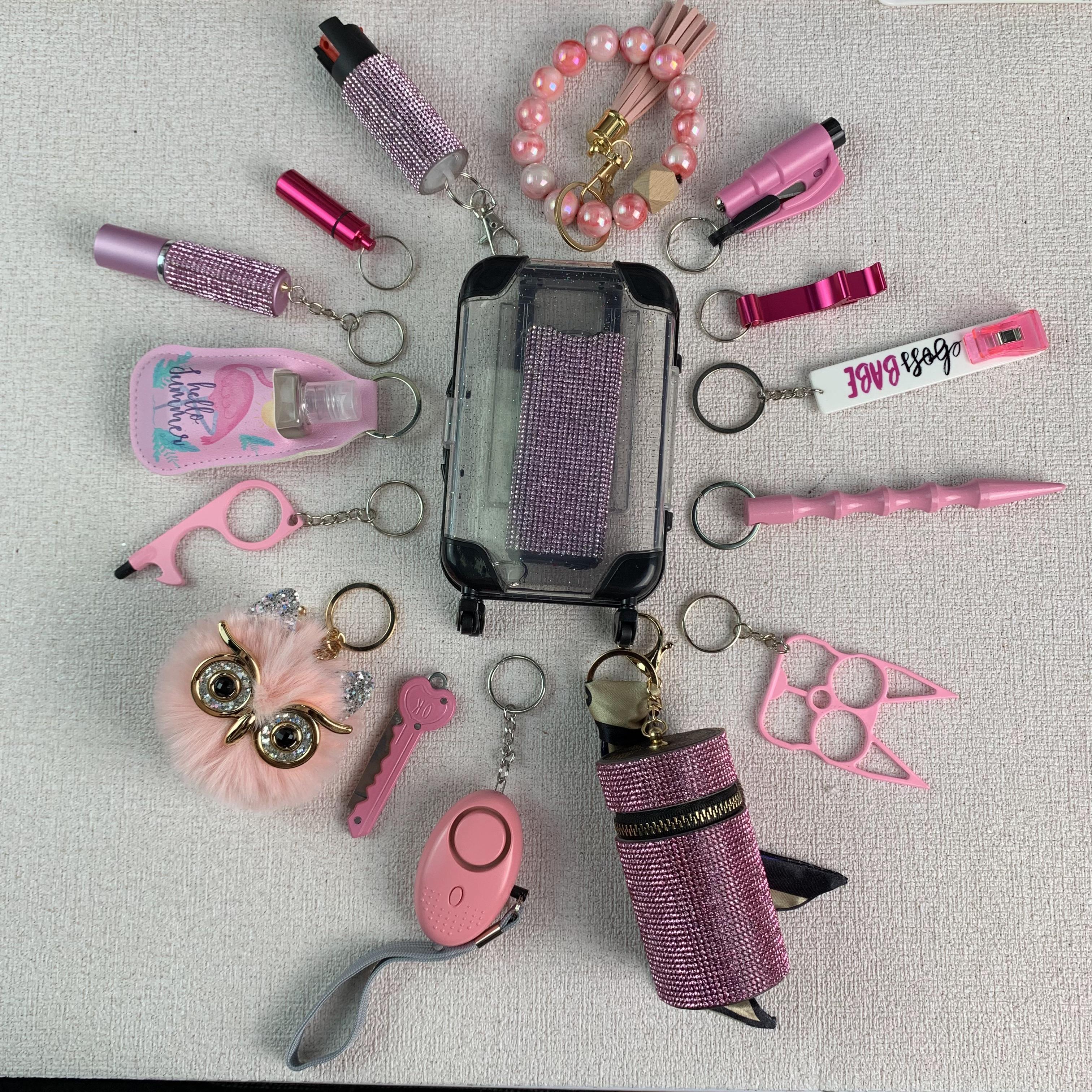 Alarm Spray Self-defense Key Chain Suit - Premium self defense keychain set for women's personal safety. Features 130dB emergency alarm and LED strobe light.