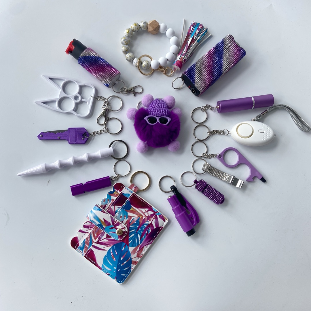 Finger Tiger Alarm Keychain Set - Premium self defense keychain set for women's personal safety. Features 130dB emergency alarm and LED strobe light.
