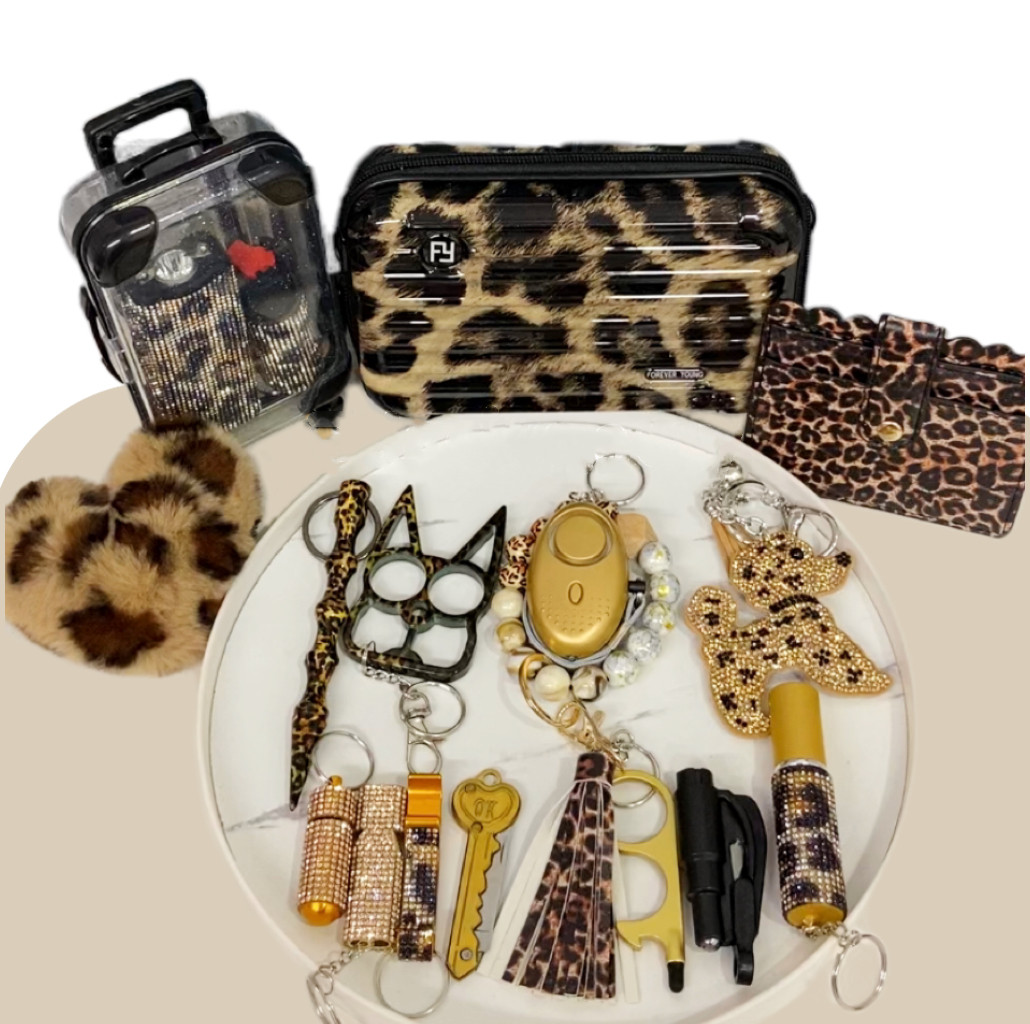 Stylish Brown Leopard Print Sel Defense Keychain Set - Premium self defense keychain set for women's personal safety. Features Keychain attachment and Durable construction.