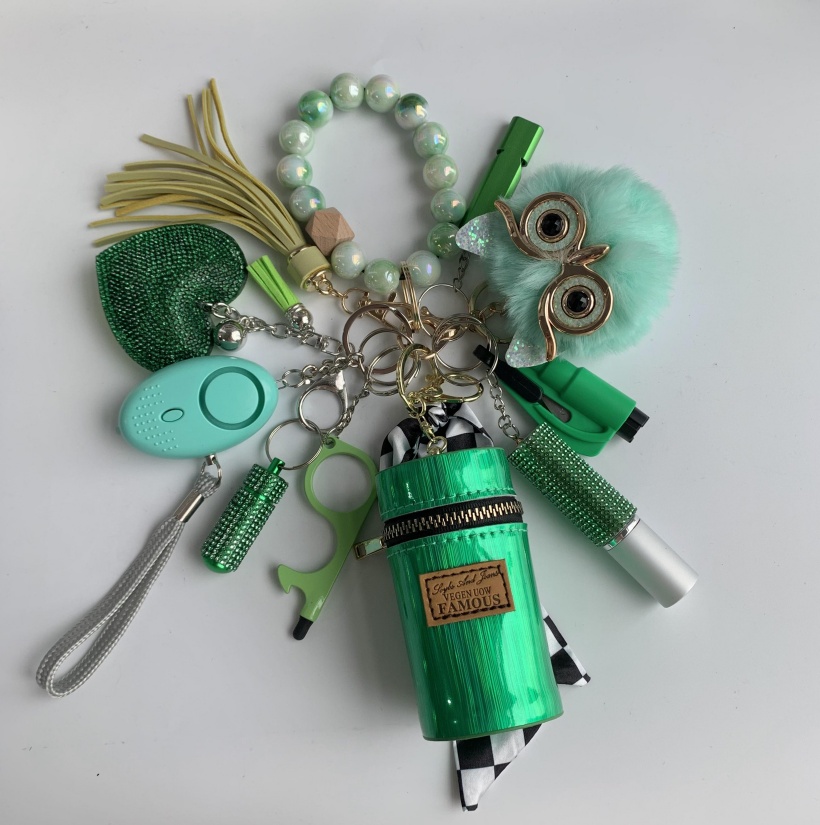 Whistle Alarm Window Breaker Keychain Set - Premium self defense keychain set for women's personal safety. Features 130dB emergency alarm and LED strobe light.